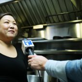 Celebrity Chef Debbie Lee getting interviewed by NY1